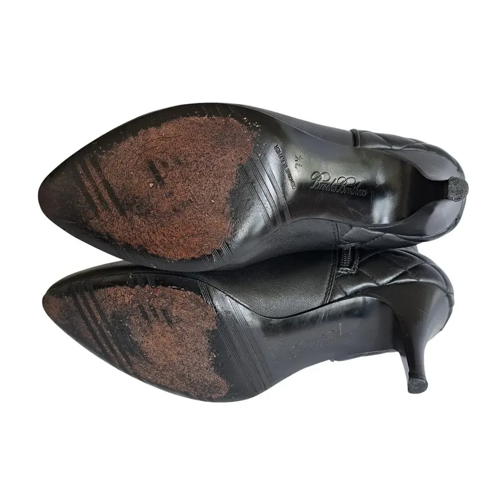 Brooks Brothers Black Leather Quilted Heels Ankle Boot 7.5 Bootie